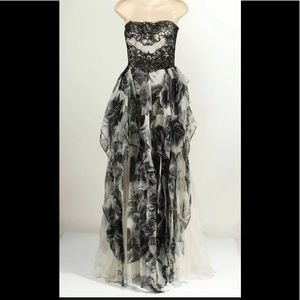 Marchesa Notte Womens Silk Floral Lace Gown